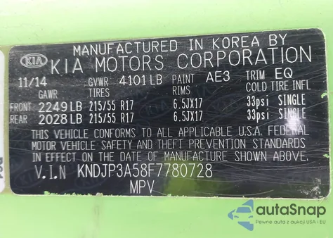 2015 Kia Soul + z USA, uszkodzony, nr VIN KNDJP3A58F7780728